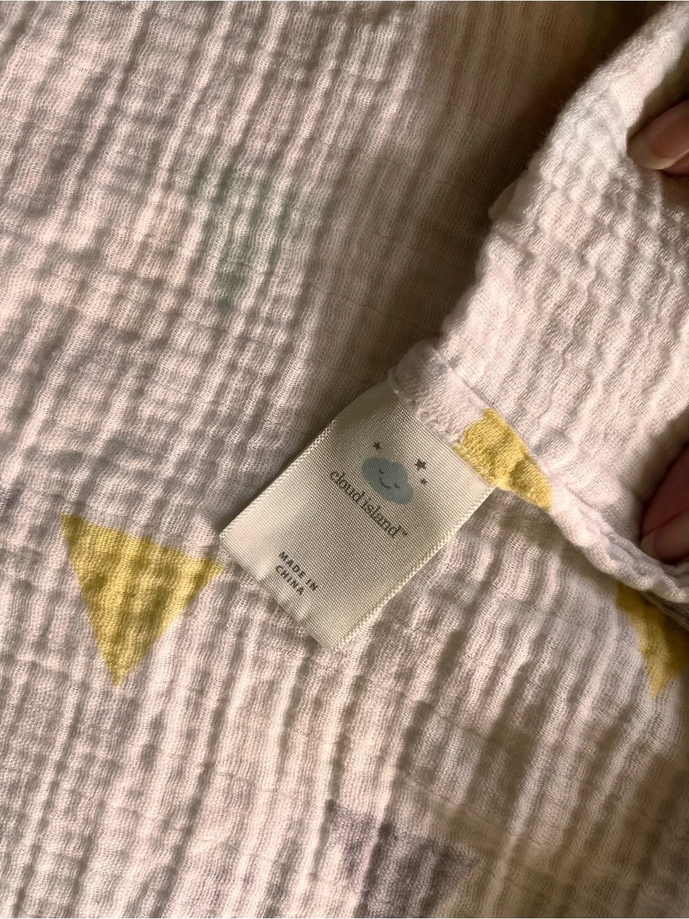cloud island White Muslin Baby Swaddle with Yellow and Gray Triangle Print